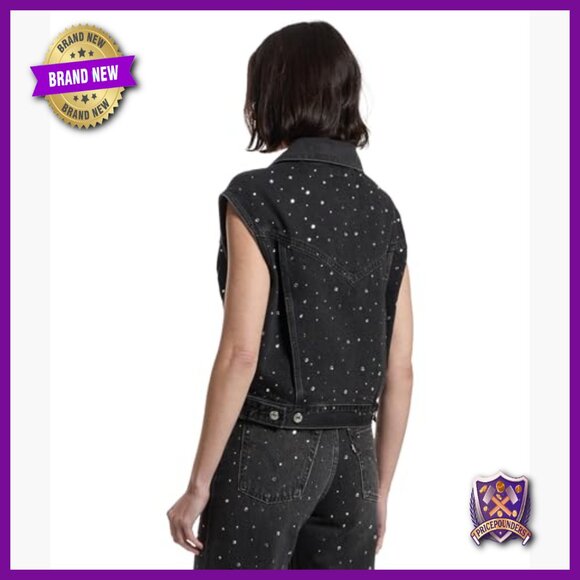 Cropped Relaxed Fit Cotton Vest with Button Closure, Sleeveless Outerwear - Picture 3 of 5